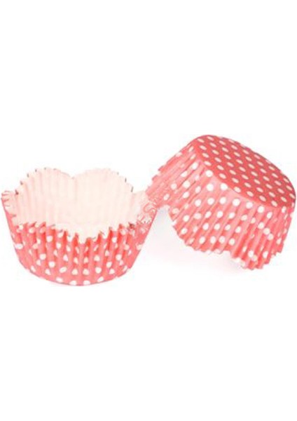 Kek Kalıbı Pet Kapsül 65*38 mm Kağıt Cupcake Kağıdı - 100 Adet Puantiyeli Pembe