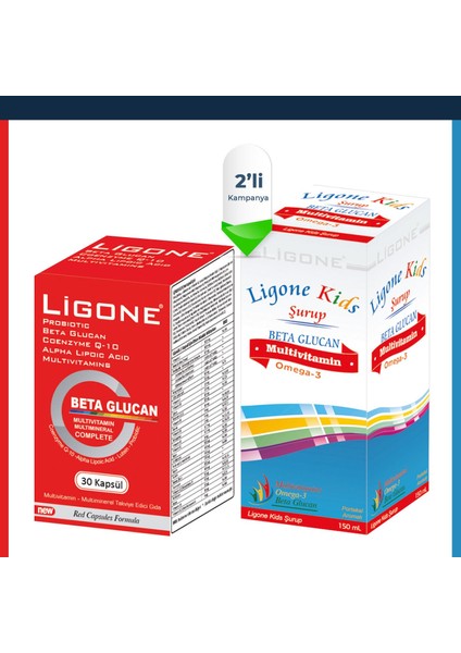 Ligone Beta Glukan 30 Kapsül + Ligone Kids Multivitamin Şurup 150 ml