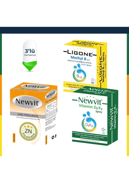 Ligone B12 Spray + Newvit D3 K2 + Newvit Çinko