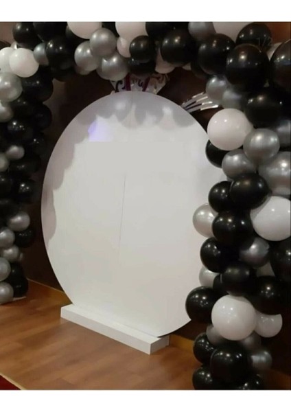 50 Adet 12 Inç Parti Balonu Metalik Beyaz -Metalik Gümüş - Pastel Siyah + 5 mt Balon Zinciri