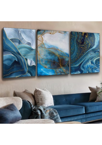 Zevahir 3'lü Kanvas 90 X 60 Cm Movi Renkli Modern Tablo