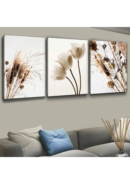 Zevahir Mobilya Dekorasyon 3'lü Kanvas 90 X 60 Cm 90 X 60 Cm Sazlık Modern Tablo