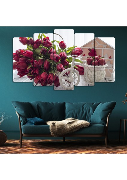 ZEVAHİR MOBİLYA DEKORASYON Zevahir 5 Parça Mdf Lale Çiçek Tablosu