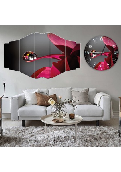 ZEVAHİR MOBİLYA DEKORASYON Zevahir 5 Parça Mdf Su Damlası Tablo ve Mdf Saat Kombin