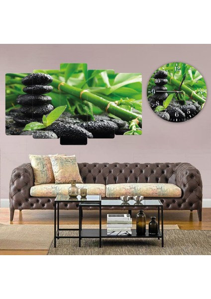 ZEVAHİR MOBİLYA DEKORASYON Zevahir 5 Parça Mdf Amazon Taşları Doğa Tablo ve Mdf Saat Kombin