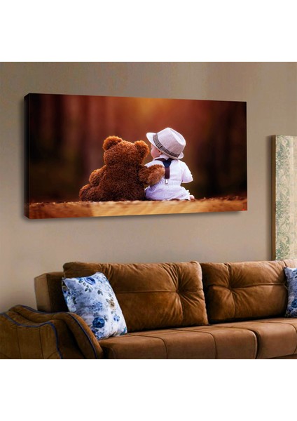 ZEVAHİR MOBİLYA DEKORASYON Zevahir 120X60 Kanvas Ayıcık ve Küçük Çocuk Arkadaşlık Tablosu