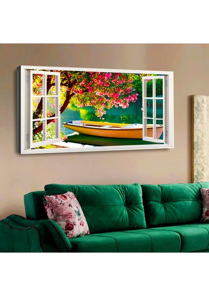 ZEVAHİR MOBİLYA DEKORASYON Zevahir 120X60 Kanvas Kayık Manzaralı Pencere Tablosu