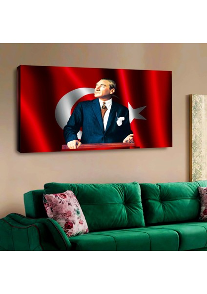 ZEVAHİR MOBİLYA DEKORASYON Zevahir 120X60 Kanvas Başöğretmen Atatürk ve Türk Bayrağı Tablosu