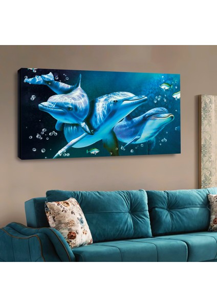 ZEVAHİR MOBİLYA DEKORASYON Zevahir 120X60 Kanvas Su Altı Yunuslar Tablosu