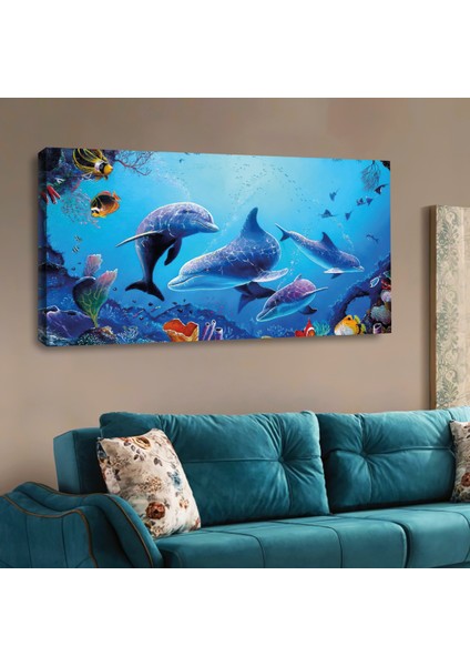ZEVAHİR MOBİLYA DEKORASYON Zevahir 120X60 Kanvas Su Altı Yunuslar Tablosu