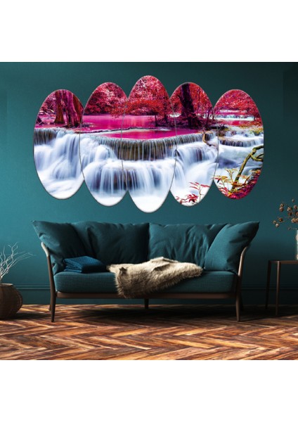 ZEVAHİR MOBİLYA DEKORASYON Zevahir 5 Parça Mdf Oval Kesim Şelale Manzara Tablo