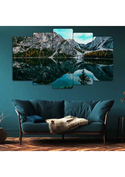 ZEVAHİR MOBİLYA DEKORASYON Zevahir 5 Parça Mdf Göl Kenarı Dağ Tablosu