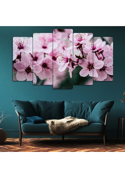 ZEVAHİR MOBİLYA DEKORASYON Zevahir 5 Parça Mdf Pembe Çiçekeler Tablosu