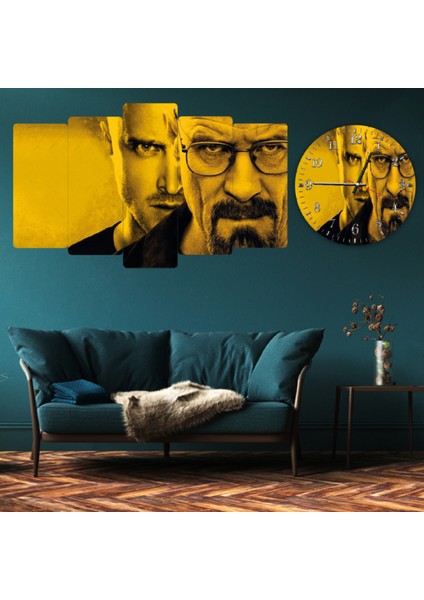 ZEVAHİR MOBİLYA DEKORASYON Zevahir 5 Parça Mdf Breaking Bad Tablo ve Mdf Saat Kombin