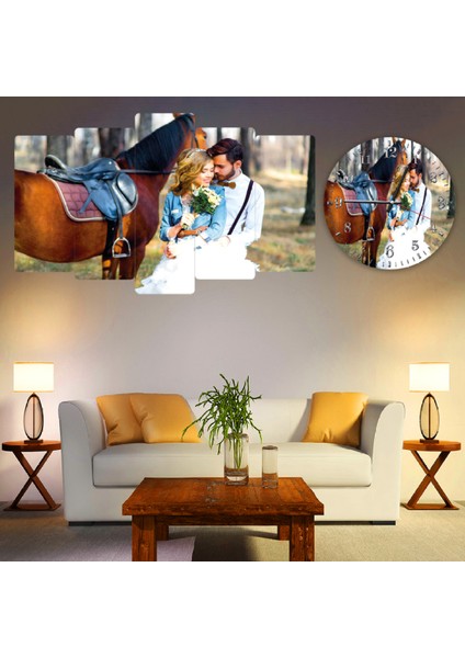 ZEVAHİR MOBİLYA DEKORASYON Zevahir 5 Parça Mdf Evlilik Tablo ve Mdf Saat Kombin