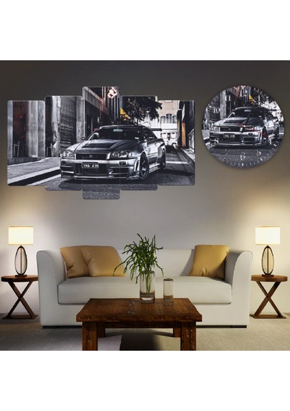 ZEVAHİR MOBİLYA DEKORASYON Zevahir 5 Parça Mdf Araba Tablo ve Mdf Saat Kombin