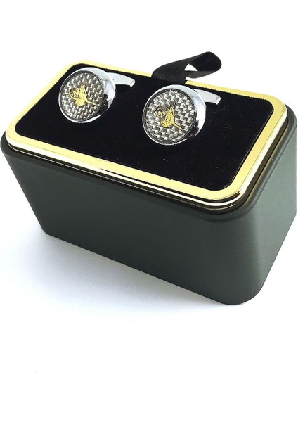 Gümüş Renk Altın Detay Osmanlı Tuğrası Kol Düğmesi KD1487