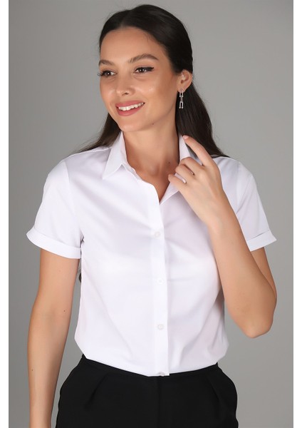 Sweetness Kadın Beyaz Kısa Kollu Likralı Gömlek fiyatları