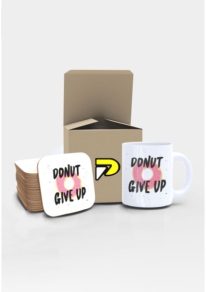 Donut Give Up Komik Tasarımlı Baskılı Kupa Bardak Seti