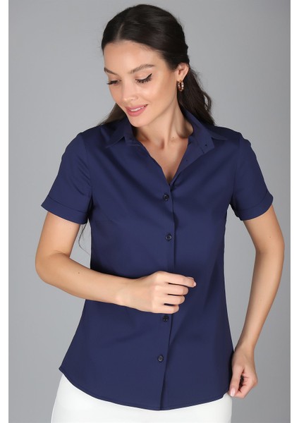 Sweetness Kadın Lacivert Kısa Kollu Likralı Gömlek fiyatları