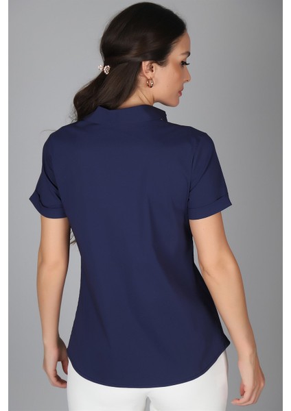 Sweetness Kadın Lacivert Kısa Kollu Likralı Gömlek indirimleri
