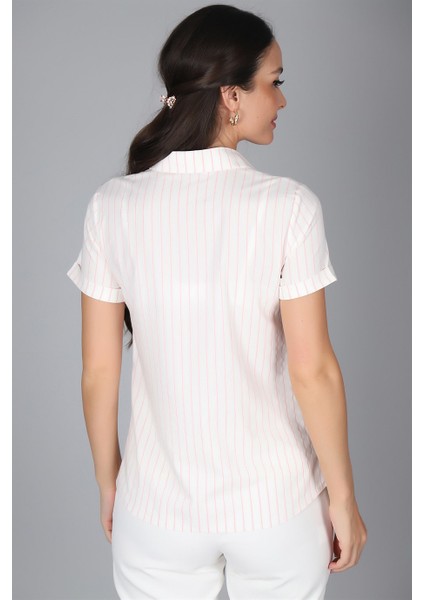 Sweetness Kadın Pembe Çizgili Kısa Kollu Likralı Gömlek indirimleri