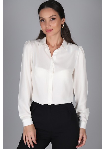 Sweetness Kadın Ekru Kol Büzgülü Gömlek