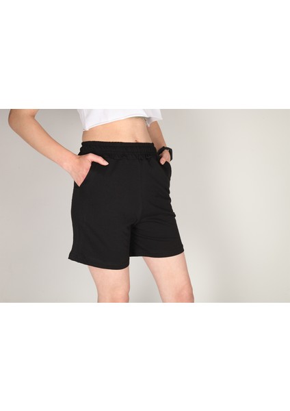 Siyah Yüksek Bel Penye Şort modelleri