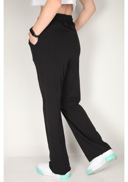 Siyah Yüksek Bel Ispanyol Paça Eşofman Altı