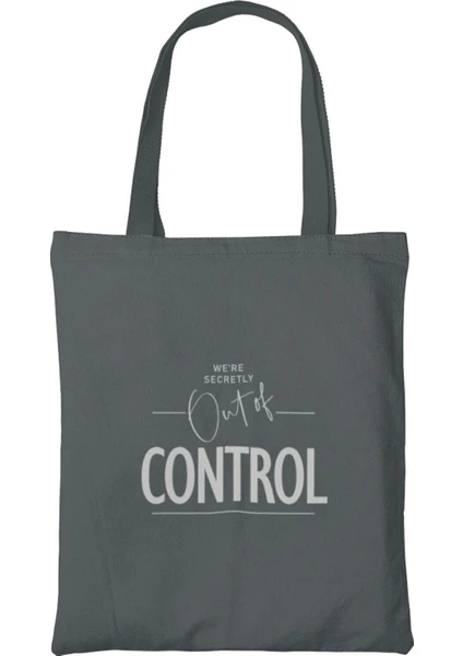 Antrasit Slogan Baskılı Control Bez Çanta