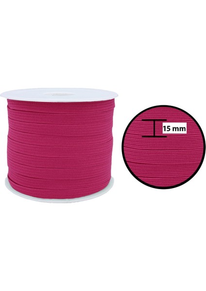 15 Mm Fuşya Yassı Lastik - 50 Metre