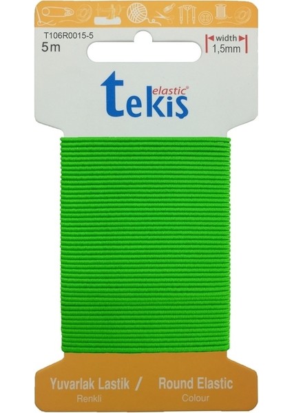 1.5 Mm Şapka Lastiği - 20 Metre Neon Yeşil - Yuvarlak Lastik