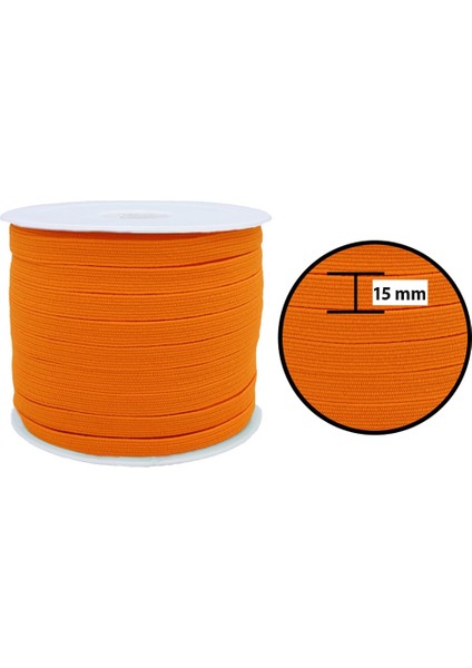 15 Mm Neon Turuncu Yassı Lastik - 50 Metre