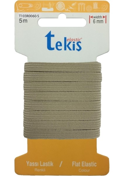 8 Mm Bej Yassı Lastik - 5 Metre