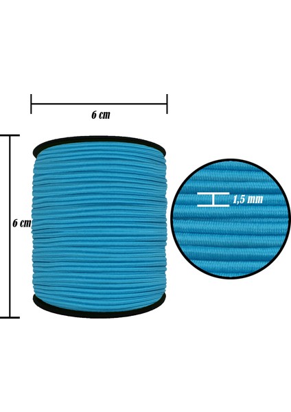 1.5 Mm Şapka Lastik - 100 Metre Turkuaz - Yuvarlak Lastik