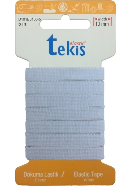 10mm Beyaz Dokuma Lastik - 5 Metre