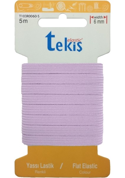 6 Mm Pudra-Lila Yassı Lastik - 5 Metre