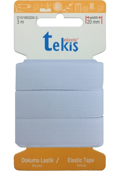 20mm Beyaz Dokuma Lastik - 3 Metre