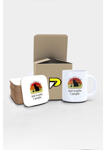 I Like Coffee My Cat Kedi Tasarımlı Baskılı Kupa Bardak Seti