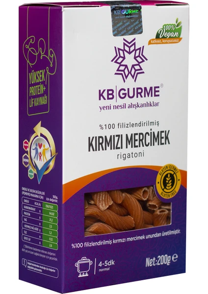 Kb Gurme Glutensiz & Vegan Filizlendirilmiş Kırmızı Mercimek Makarna 200 gr