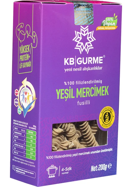 Kb Gurme Glutensiz & Vegan Filizlendirilmiş Yeşil Mercimek Makarna 200 gr