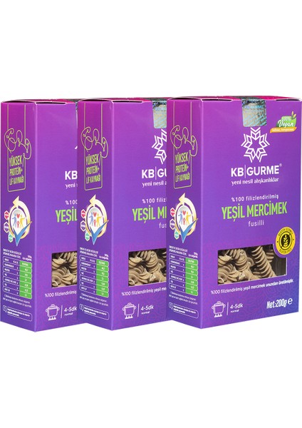 Glutensiz & Vegan Yeşil Mercimek Makarna 200 gr 3'lü