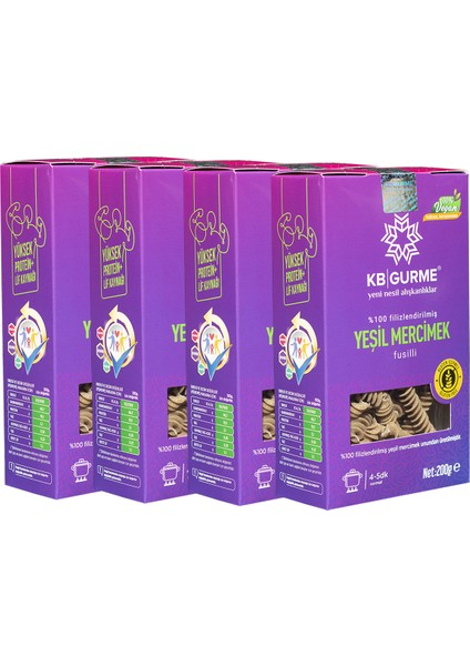 Glutensiz & Vegan Yeşil Mercimek Makarna 200 gr 4'lü