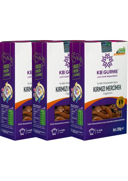Glutensiz & Vegan Kırmızı Mercimek Makarna 200 gr 3'lü