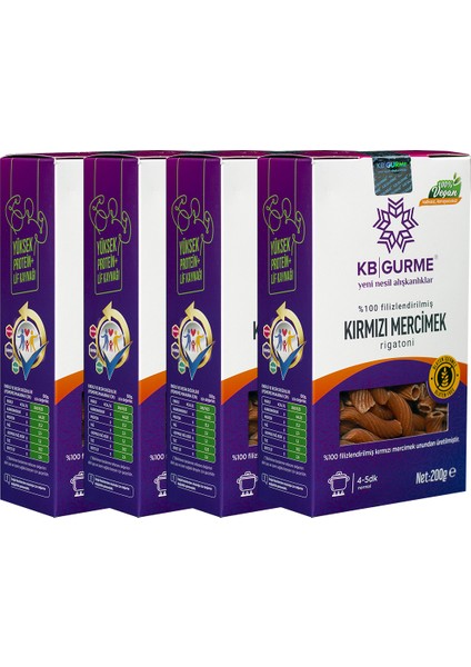 Glutensiz & Vegan Kırmızı Mercimek Makarna 200 gr 4'lü