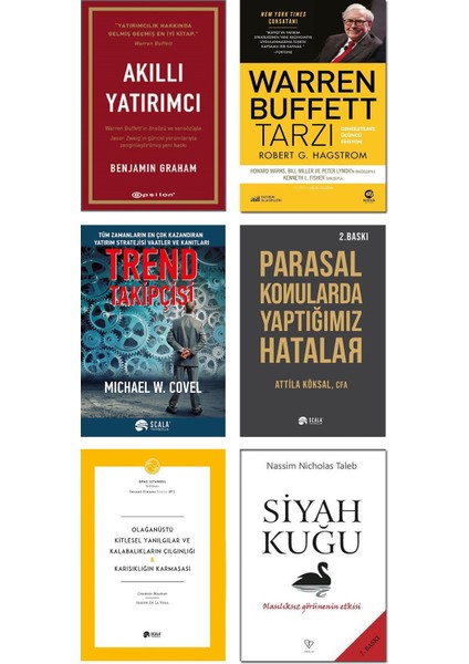 Akıllı Yatırımcı + Warren Buffett Tarzı + Trend Takipçisi + Parasal Konularda Yaptığımız Hatalar + Olağanüstü Kitlesel Yanılgılar + Siyah Kuğu / 6 Kitap Set