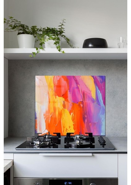 60 x 70 cm Boya Desenli Cam Ocak Arkası Koruyucu