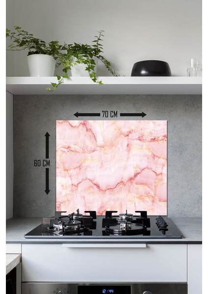 60 x 70 cm Pembe Mermer Desenli Cam Ocak Arkası Koruyucu fiyatları