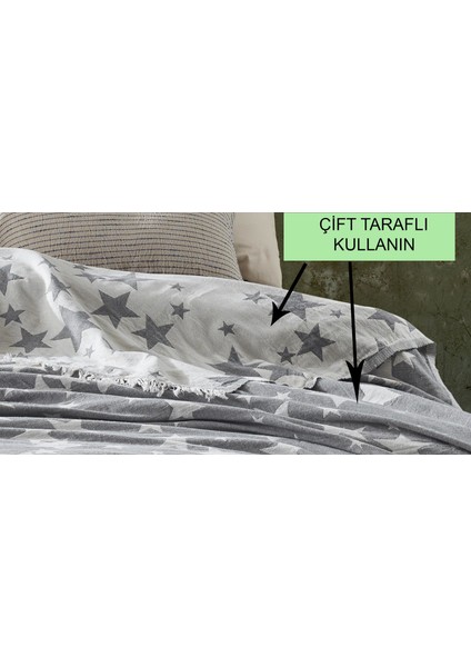 Yıldız | Organik Pamuk Dokuma Çift Taraflı Çift Kişilik Jakarlı Gri Pike 210x240cm