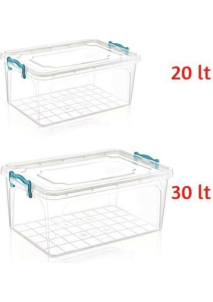 Plastik Saklama Kabı Kilit Kapaklı Saklama Kutusu Düzenleyici 20LT+30LT 2'li Set